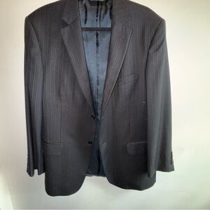 Pronto Uomo Mens Suit Jacket Blazer 42R 100% Wool 2 Button Black Blue Striped